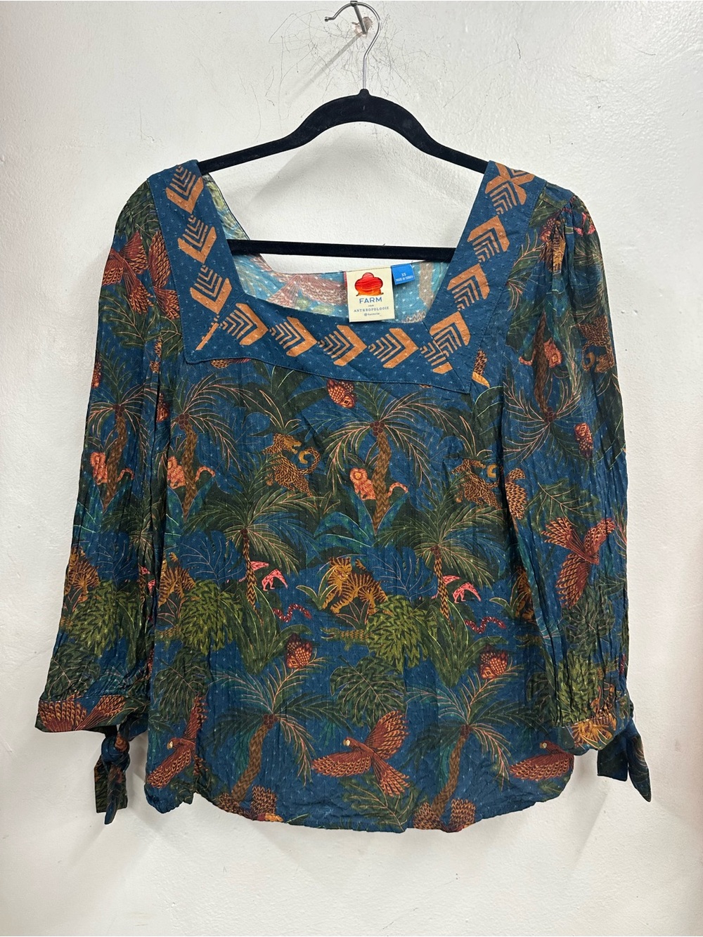 Farm rio x Anthropologie Bianca blouse green multi color jungle theme size XS